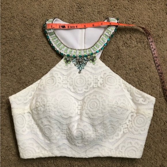 Tiffany Ivory/Aqua Two-Piece Halter Mermaid Gown - Size 6 - NWT - Picture 8 of 15